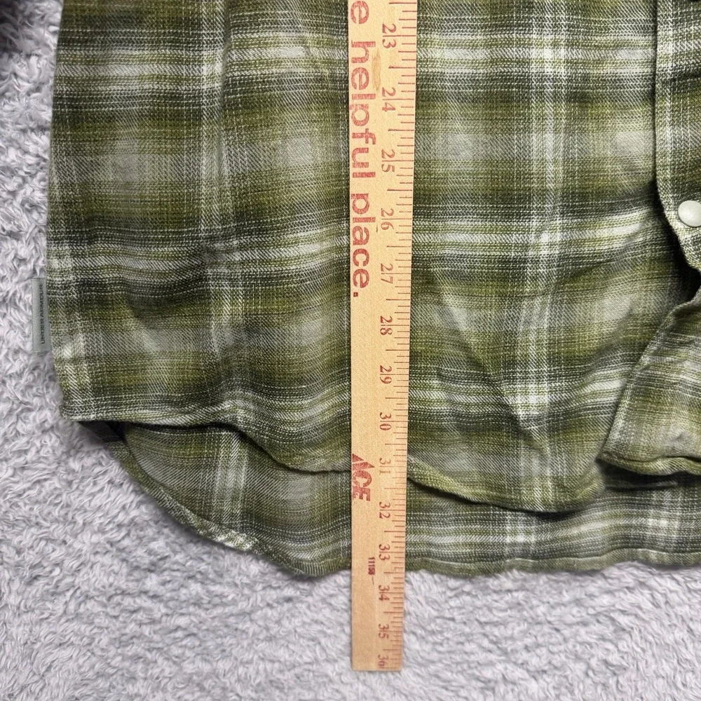 Under Armour Flannel Shirt Mens XL Green Plaid Snap Up Long Sleeve Pocket Logo